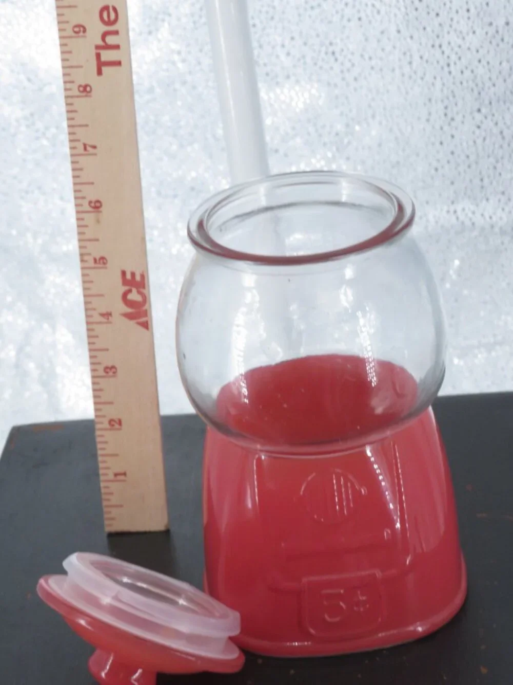 gumball machine candy jar red glass 8 in retro style canister container 5 cent